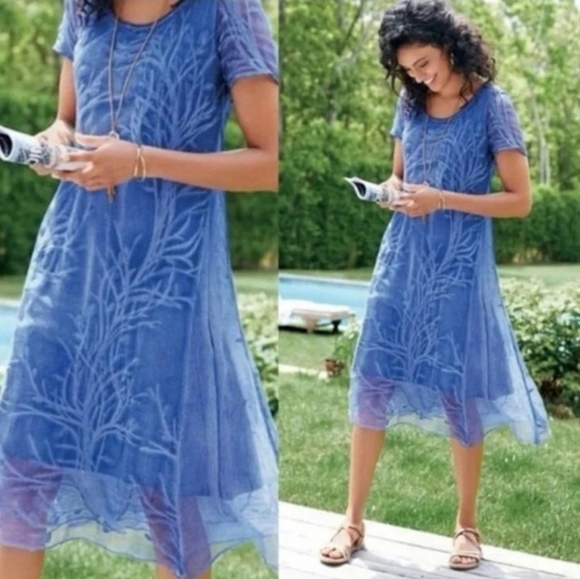 Soft Surroundings Womens Knee-length 100% Silk Embroidered Dress Size M - Picture 9 of 9